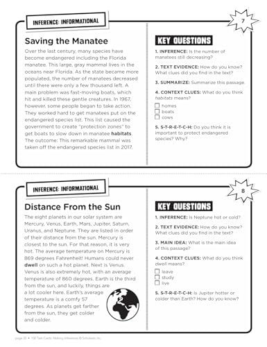 100 Task Cards: Making Inferences: Reproducible Mini-Passages With Key Questions to Boost Reading Comprehension Skills - Image 3