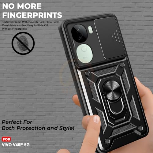 Image of Armor Bumper Back Cover Case for Vivo V40E 5G / iQOO Z9S 5G | Rotating Camera Cover, Ring Holder & Kickstand | Heavy Duty & 360 Degree Protection Vivo V40E 5G / iQOO Z9S 5G Back Cover (Black)