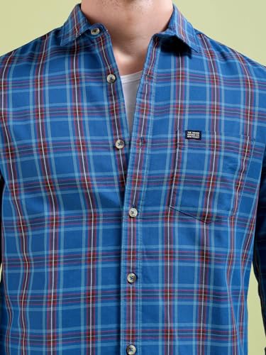 Image of The Indian Garage Co Men Slim Fit Checkered Full Sleeves Spread Collar Cotton Casual Shirt