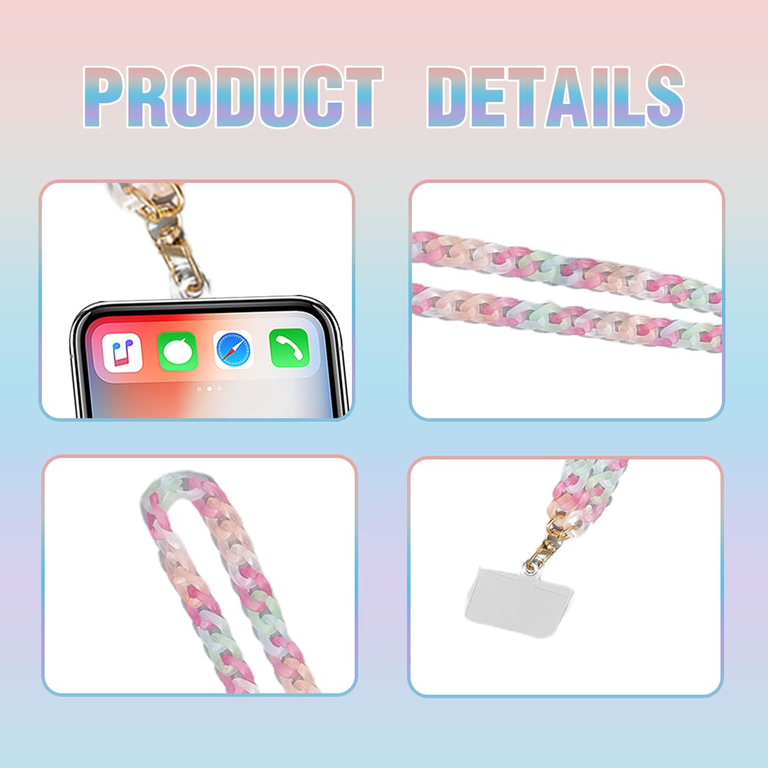 Cordon De Téléphone Portable 120 Cm - Lanière Acrylique Universelle Avec Patch - Pour Smartphones