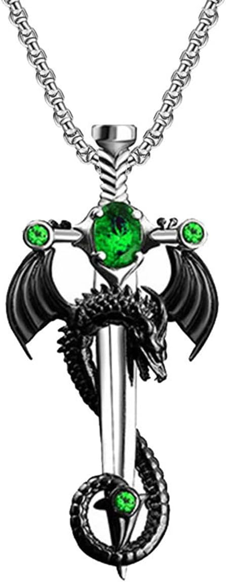 FUTIMELY Gothic Dragon Sword Cross Pendant Necklace – Punk Zircon Dragon Pendant – Vintage Wrapped Sword – Dark Gothic Jewelry for Men & Women