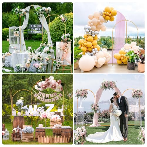 Arch Backdrop Stand Set of 2 With Cover (7.2FT+6FT) Gold Metal Wedding Arch Balloon Stand With Cover for Birthday Party Baby Shower Graduation Ceremony Decoration