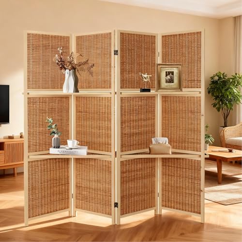La Mejor Recopilación de Biombos que puedes comprar esta semana. 48 Owii Biombo Plegable de 4 Paneles de Bambú Natural,160x180 cm,Pantalla Divisora Resistentente a la Humedad,para Dormitorio, Oficina, Estudio (Marrón)