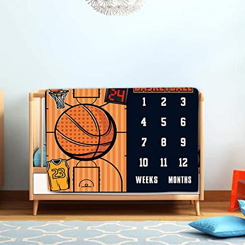 Image of Baby Age Blanket, Personalized Holiday Blanket for Newborn Baby Shower, Basketball Jersey Photography Background Prop for Neutral Newborn Baby, Baby Boy and Girl Gifts 47 inchx40 inch BTLSLY134