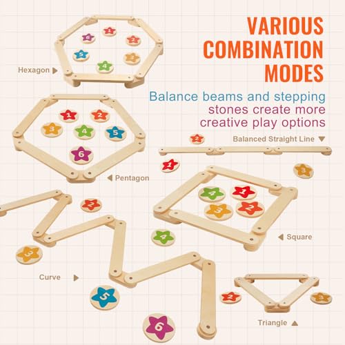 Image of VEVOR Balance Beam Stepping Stones, 6 PCS Wooden Toddler Balance Boards, Montessori Toy for Kids 3-6, Build Coordination and Gross Motor Skills, Gymnastics Course Indoor & Outdoor for Girls Boys Gift