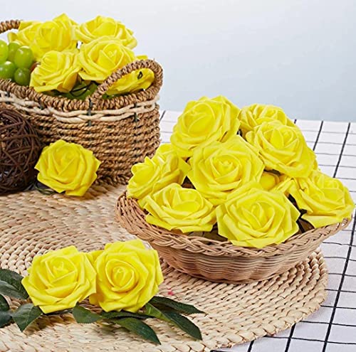 Image of VRB Dec 24 pcs Rose Artificial Flowers for Decoration,Artificial Flower,Flower for Hair Styling,Flower for Pooja, for Home Decor,Diwali. (24pcs - Yellow Big Foam Rose)
