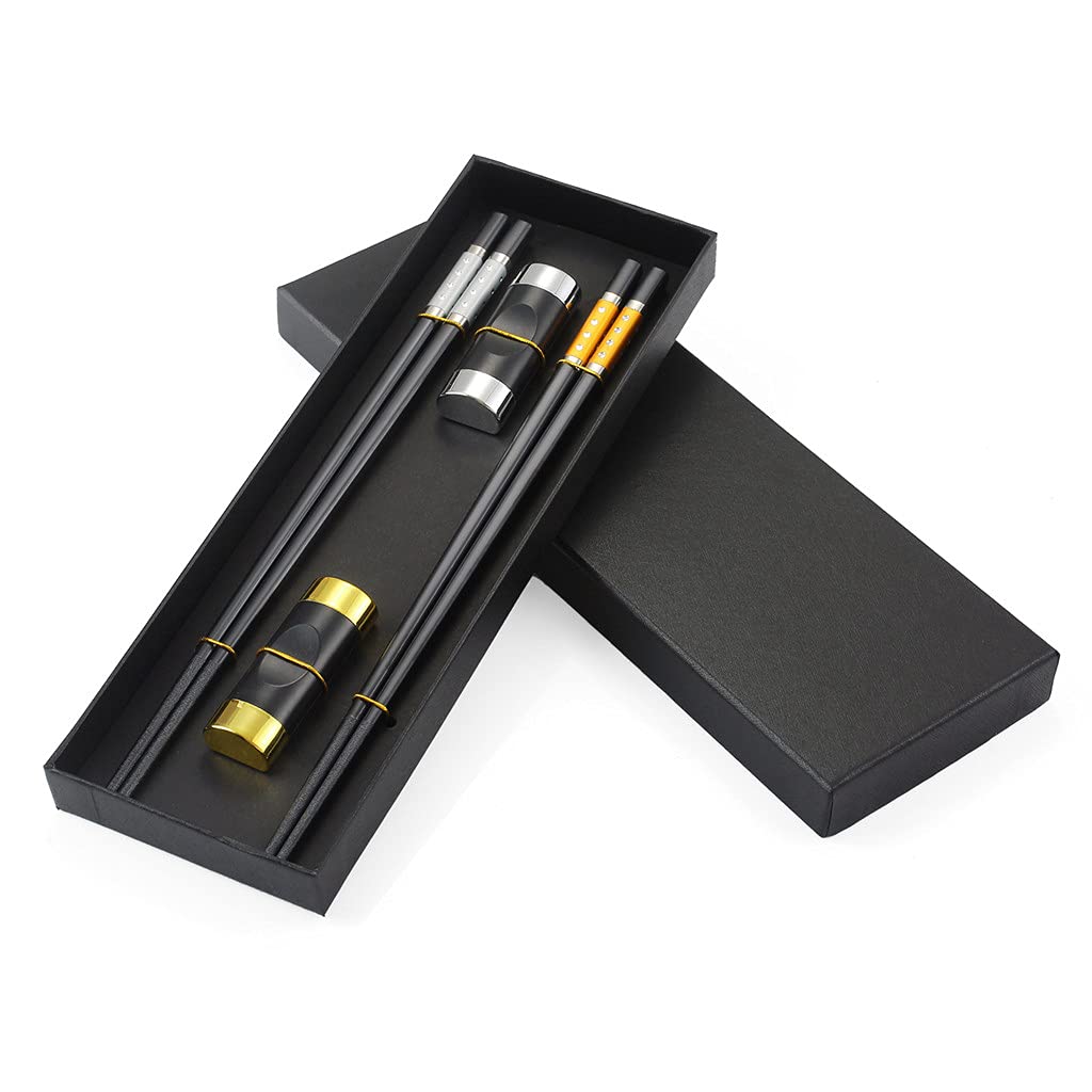 Japanische Fiberglas-Essstäbchen In Silber/Gold – 2 Paar Mit Ablage & Geschenkbox