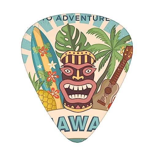 レトロポスターハワイ ギターピック Guitar Pick 12枚セット ティアドロップ型 エレキギター/アコースティックギター/クラシックギター/ベース等の練習に最適な12枚セット