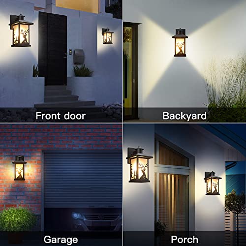 Jaynlt 2 Pack Outdoor Wall Sconce, Waterproof Exterior Wall Lights Fixtures, Porch Lights Anti-Rust With Toughened Frosted Glass, Deer Pattern And E26 Socket For House, Garage, Patio,Front Door #TOP6