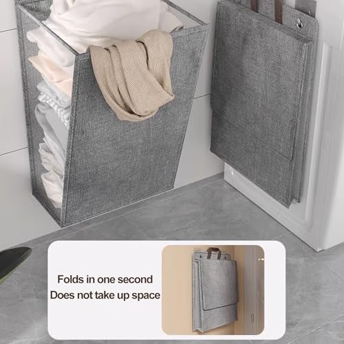 Cesto portabiancheria pieghevole sottile con coperchio, contenitore per vestiti con manico, borsa da appendere alla parete per camera da letto, bagno, dormitorio
