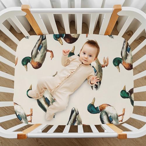 Image of Farm Mallard Duck Retro Crib Sheets Soft Breathable Fitted Baby Crib Sheets Mattress Cover for Girls Boys, 52 inch x 28 inch x 9 inch