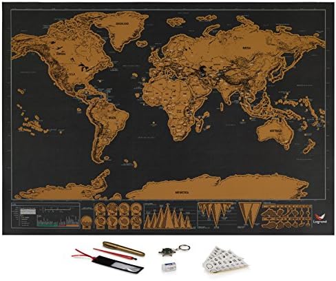 Logrand Scratch Off World Map Poster with 7 Free Accessories | Detailed World Travel Tracker Poster | Premium Scratchable Film and Anti-Tear Paper | Black and Gold Great Traveler's Gift 16.5” x 11.8”