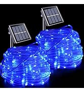 YEGUO Solar Christmas Lights Outdoor Waterproof LED, 2 Pack Each 33ft 100 LED Rope Lights Blue, C...