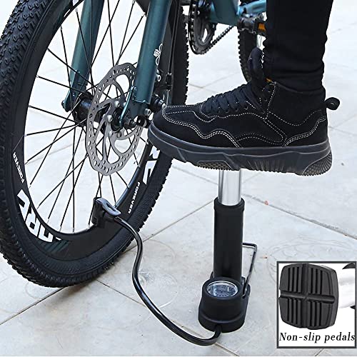 Image of Bike Car Cycle Tyre Air Pump Portable Activated High Pressure Mini Foot Floor Pump with Pressure Gauge Lightweight for Roadtrip Motorbikes, Car, Bicycle, Football and Air Mattress Tubeless