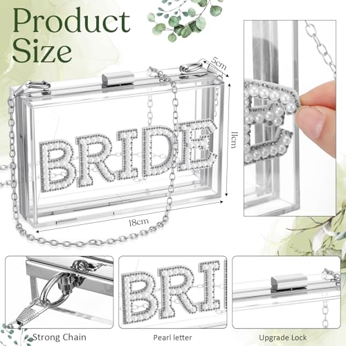 3 Pcs Bride Gifts Set Bride Bag Women Clear Clutch Sunglasses Hair Clip Pearl Letter Stickers for Bachelorette Party3
