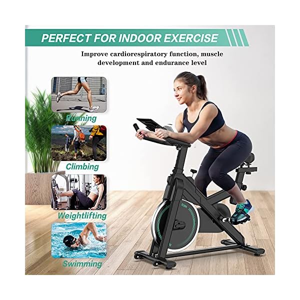 Indoor Cycling Bike Stationary - Exercise Bike for Home Cardio Workout with Comfortable Seat Cushion & Silent Belt Drive & Pad Holder