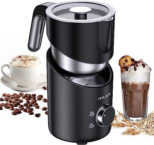 Milk Frother - iTRUSOU Milk Steamer Electric Frother, Hot Cold Milk Steamer Frothers Foam Maker, Milk Warmer Frother for Latte, Cappuccinos, Macchiato, Auto Shut-Off & Quiet Working Black