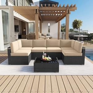Layinsun outdoor furniture replacement cushions for 6 seat patio rattan wicker sectional conversation sofa set 14 piece cushions set  urban country home decor