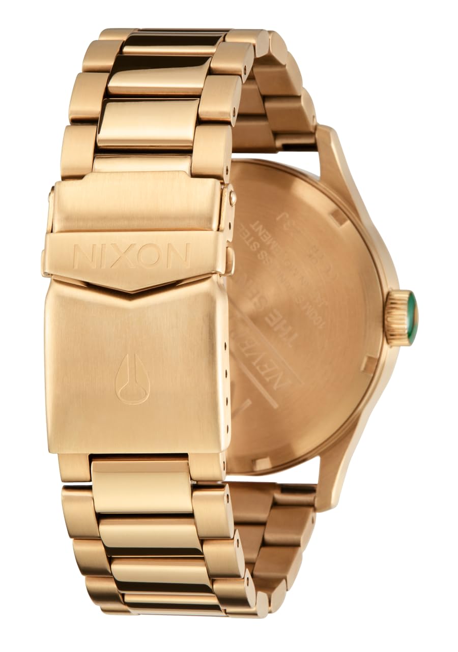 NIXON Montre Homme Quartz- Affichage Analogique Bracelet Acier Inoxydable Or et Cadran Vert A356-1919-00