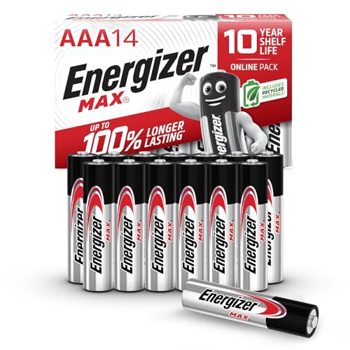 Energizer Max - AAA Batteries (14 Pack) - Triple A 1.5V Battery - Long Lasting Alkaline Power for Everyday Devices - 100% Recyclable Plastic Free Packaging - 10 Year Shelf Life [Amazon Exclusive]