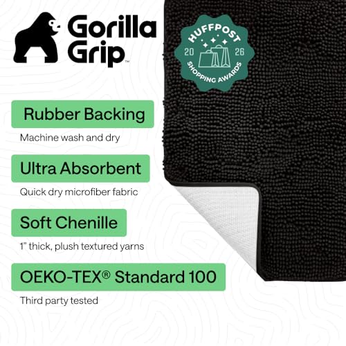 Image of Gorilla Grip Original Luxury Chenille Bathroom Rug Mat, 44x26, Extra Soft and Absorbent Large Shaggy Rugs, Machine Wash Dry, Perfect Plush Carpet Mats for Tub, Shower, and Bath Room, Black