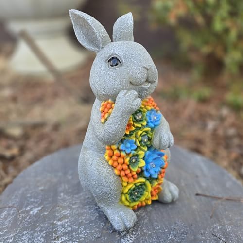 Ur Home Decor LLC Solar Bunny with Succulent 7 LED Lights Garden Statue - 7.9" Inch Resin Rabbit Decor for Outdoor, Perfect Garden Gift & Yard Decor