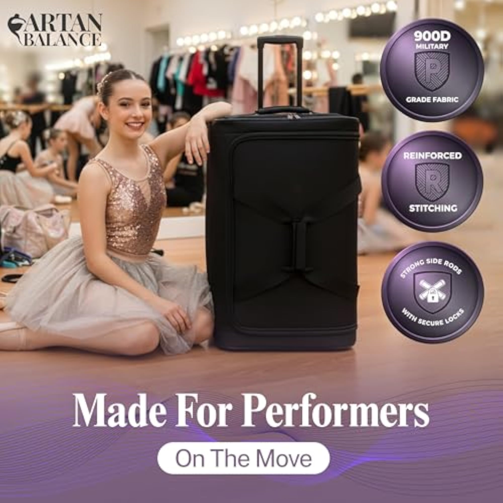 Rolling Dance Trolley Bag with Garment Rack