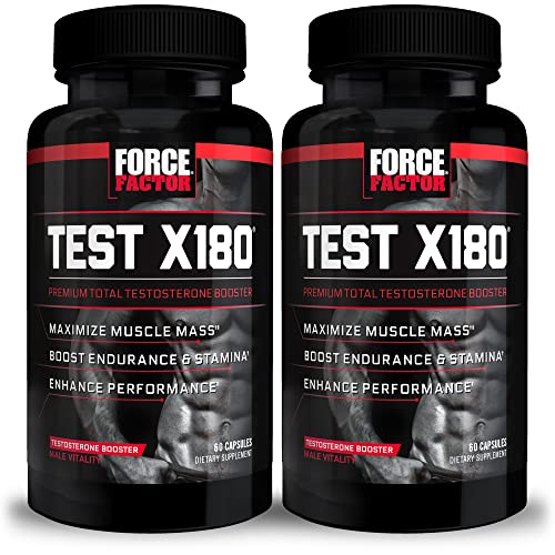 Force Factor Test X180 Testosterone Booster Supplement for Men with Fenugreek Seed Tribulus and Mens Vitamins to Build Lean Muscle, Enhance Male Athletic Performance Capsules, Cordyceps, 60ct, 2-Pack