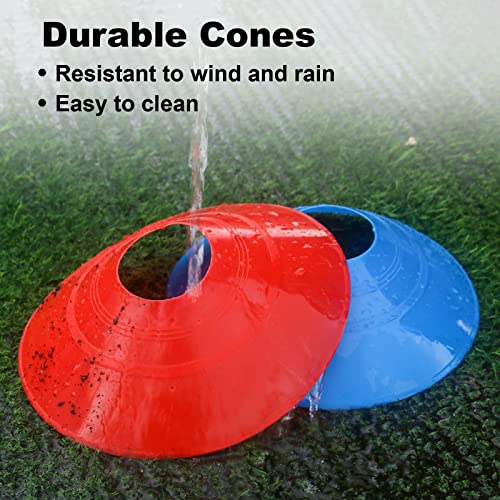 60Pcs Soccer Cones With Strap Carry Bag Agility Disc Cones Soccer Training Cones, Field Marker Sport Training Cones For Challenge Football Basketball Skating Kids Games Outdoor Indoor (Red+Blue) #TOP4