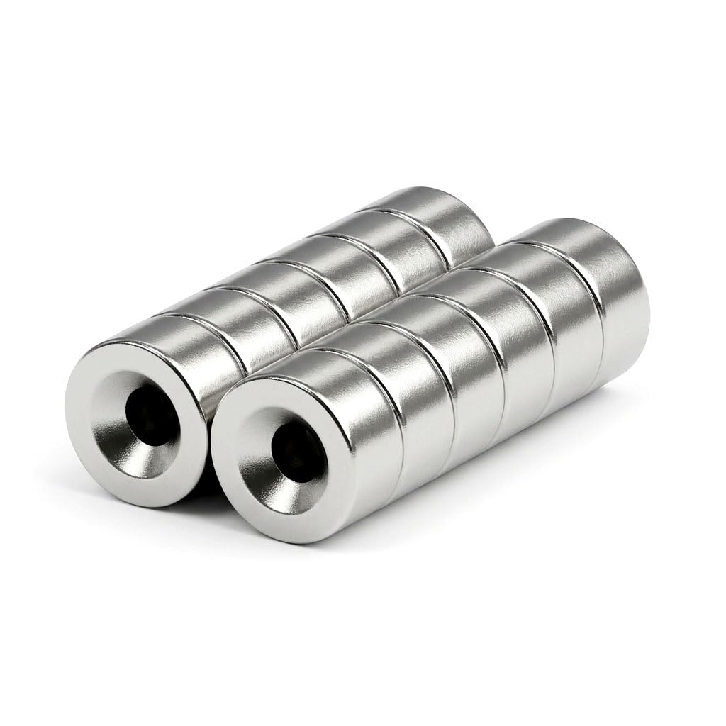 Round Disc Magnets 1/2x1/4 inch - N52 Neodymium Countersunk Ring 12x6mm with #6 Screw Hole, Strong Magnetic Holders for DIY Crafts, Door Closures, Cabinet Fasteners (6 Matched N/S Pairs, 12 Pack)