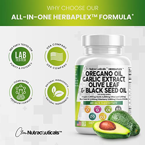 Oregano Oil 6000Mg Garlic Extract 4000Mg Olive Leaf 3000Mg Black Seed Oil 3000Mg - Immune Support & Digestive Health Supplement For Women And Men With Vitamin D3 And Zinc - Made In Usa 60 Caps #TOP5