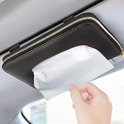 Support de mouchoirs pour visière de voiture, support de serviette de visière de voiture pour femme, pince à papier à suspendre, cuir PU, boîte à mouchoirs pour voiture, noir Cover