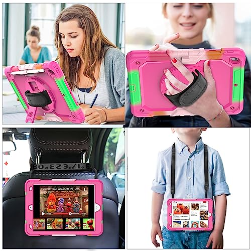SIBEITU Case Compatible with iPad 9th/8th/7th Generation with Screen Protector Pen Holder, iPad Case 10.2 Inch, Heavy Duty Rugged Protection Cover W/Stand Hand Shoulder Strap for iPad A2602 A2197