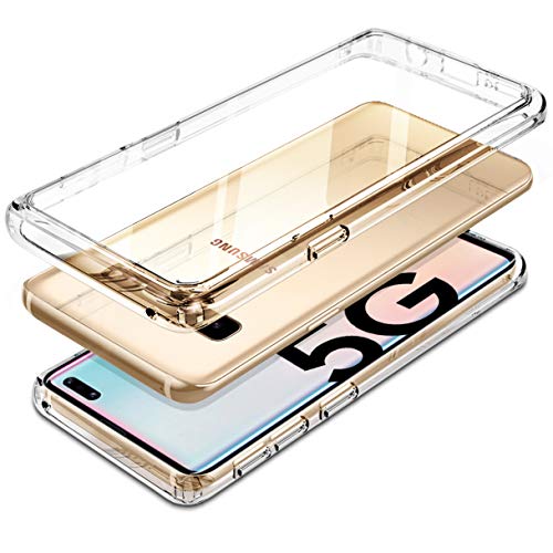 VVUP for Samsung Galaxy S10 5G Case Clear Slim Tempered Glass Transparent Back Shockproof Rugged Hybrid Case Cover 6.7