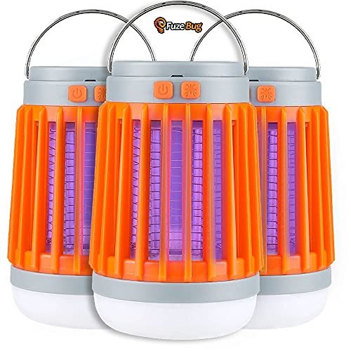 Fuze Bug Mosquito Killer Battery Powered Electric Bug Zapper - Camping Lantern Rechargable Portable Waterproof Mosquito, Gnat, Fly Killer - LED Tent Lamp Fuzz Bug (3 Pack)