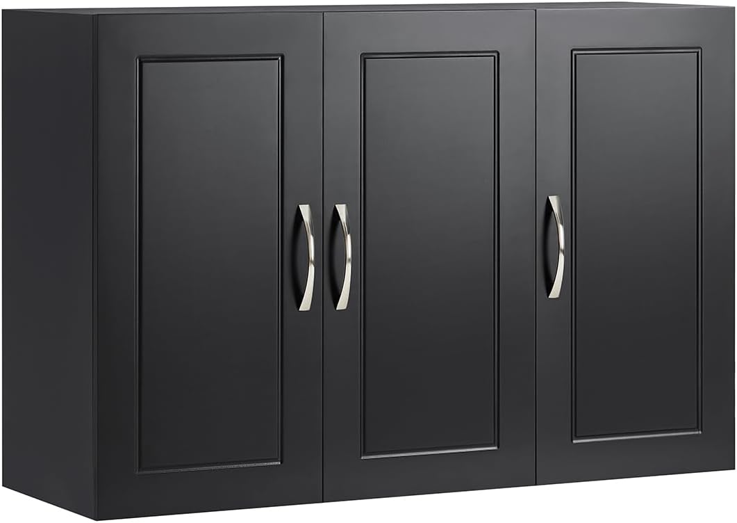 SoBuy Bathroom Wall Cabinet Mounted Storage Unit with Adjustable Shelf and 3 Doors Small Slim Bathroom Cupboard for Towel & Toiletries Black W90 x D30 x H60cm FRG231-L-SCH