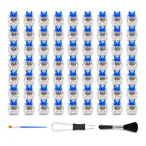 Adkoat 60PCS Blue Mechanical Keyboard Switches - Clickers for 3D Prints | Fidget Clicker Insert - 3/5 Pin Compatible Clicky Replacement Tactile Switches Set with Switch Puller Cleaning & Lube Brush
