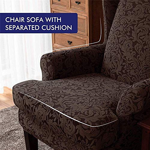 Wsimei Jacquard Damask Wing Chair Cover Elastic Stretch Soft Sofa Covers 2-Piece Wingback Armchair Covers With Removable Arms Slipcovers Furniture Protector (Brown) #TOP3