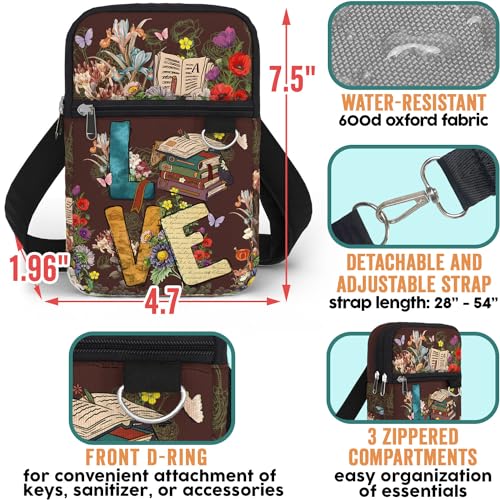 84hoods Crossbody Phone Bag with Adjustable Long Strap. Gift for Book Lovers and Librarian. Small Waterproof Cell Phone Purse for Women. Love Books.3