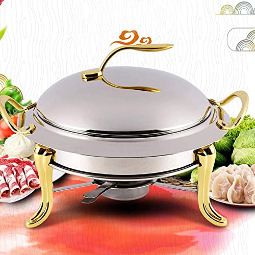 Chafing Dish 2er-Set, runder Buffet-Chafer aus Edelstahl für Catering, Party, Hochzeit, Abendessen, Servieren, Buffet-Wärmer in voller Größe mit Pfannen und Brennstoffhaltern (3 l),B – Bild 4