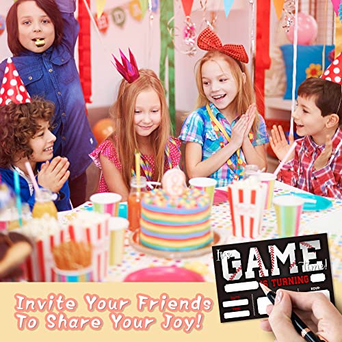 Image of DETIHO 4 inch x 6 inch Baseball Theme Birthday Party Invitation Cards With Envelopes - It's Game Time - Sports Theme Party Invitation - 20 Sets - E06