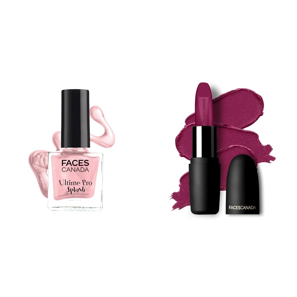 FACESCANADA Splash Glossy Finish Nail Enamel Twinkle 36 8ml & Weightless Matte Lipstick - Hot Plum 24 (Plum), 4.5G-image-31