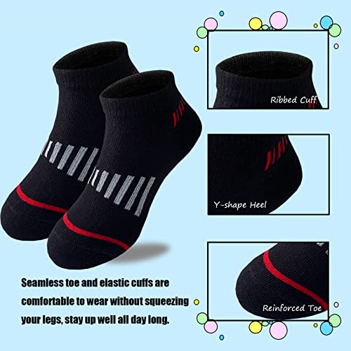 12 Pairs Boys Socks Kids Ankle Athletic Cotton Socks Half Cushioned Low Cut Socks - Image 5
