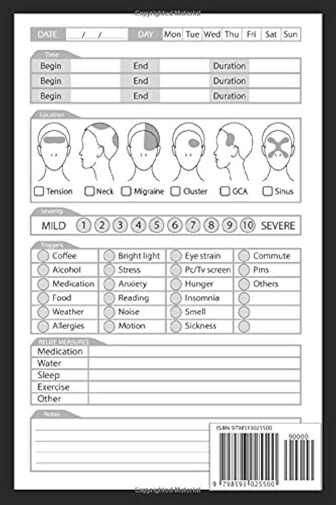 Headache diary: Migraine log book: Headache migraine publishing: 9798593025500: Amazon.com: Books headache-diary-migraine-log-book-headache-migraine-publishing-9798593025500-amazon-com-books