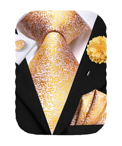 Image of Hi-Tie Men's Silk Ties Formal Woven Classic Necktie Pocket Square Cufflinks Lapel Pin Set Wedding Business
