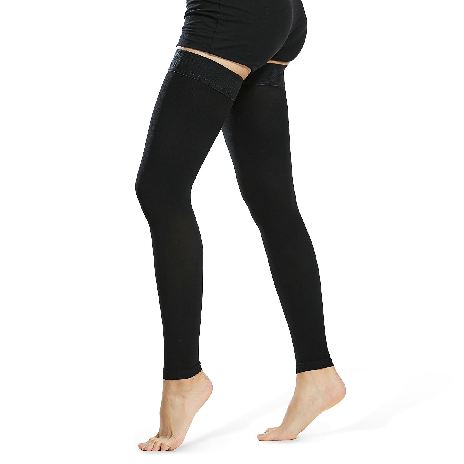 Beister Calze mediche a compressione senza piedi, per donne e uomini, rigide 20-30 mmHg, calze di supporto graduato con fascia in silicone a pois, calze ad alta compressione per vene, edema, TVP,