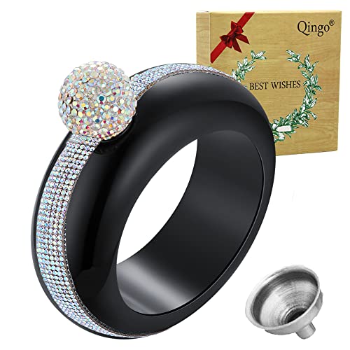 Flask Bracelet Bangle Flask Creative Stainless 304 Steeland Hip Flask Funnel Set For Women 3.5 oz (Black Rhinestones)