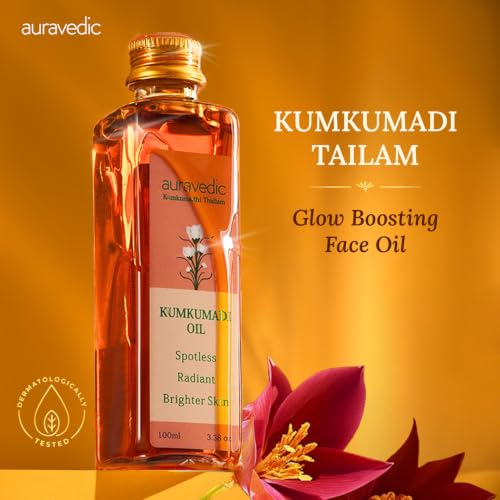 Image of Auravedic Kumkumadi Oil For Face 100 Ml, Kumkumadi Tailam Face Oil For Glowing Skin, Dark Spot Corrector Face Serum