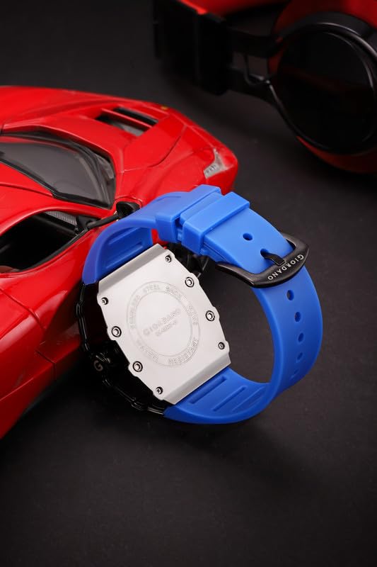 Image of Giordano Analog Quartz Watch for Men with Skeleton Rectangle Dial, Date Function, Luminous Hands and Markers, Silicone Strap - GZ-50237