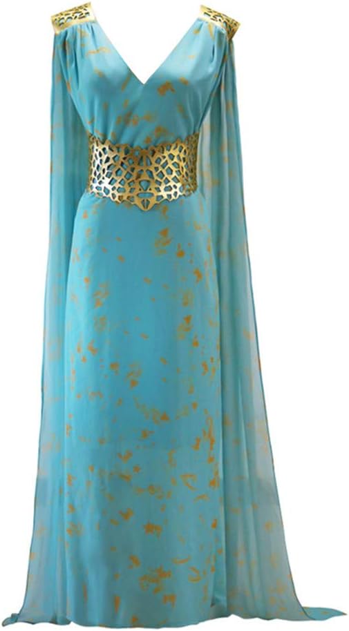 Queen Costume Adult Women, Deluxe Halloween Cosplay Outfit Fancy Dress Blue (XXL)